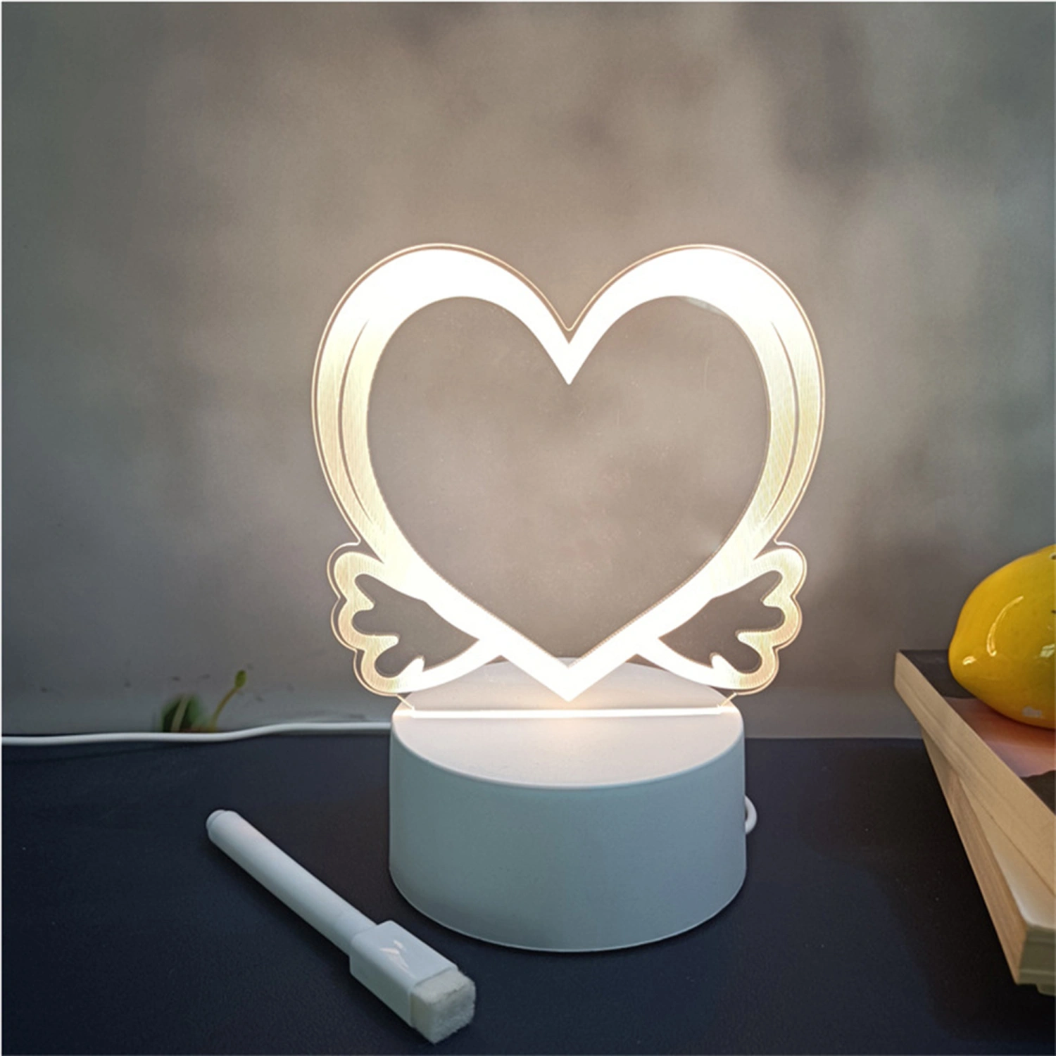 3D Night Light Cute Heart Lamp with Message Board Bedroom Light
