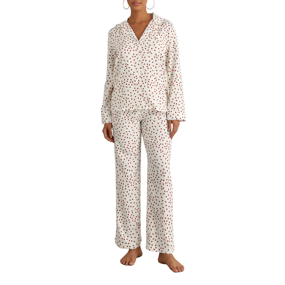 Women Pajamas Lounge Set Strawberry Print Shirts Tops and Pants