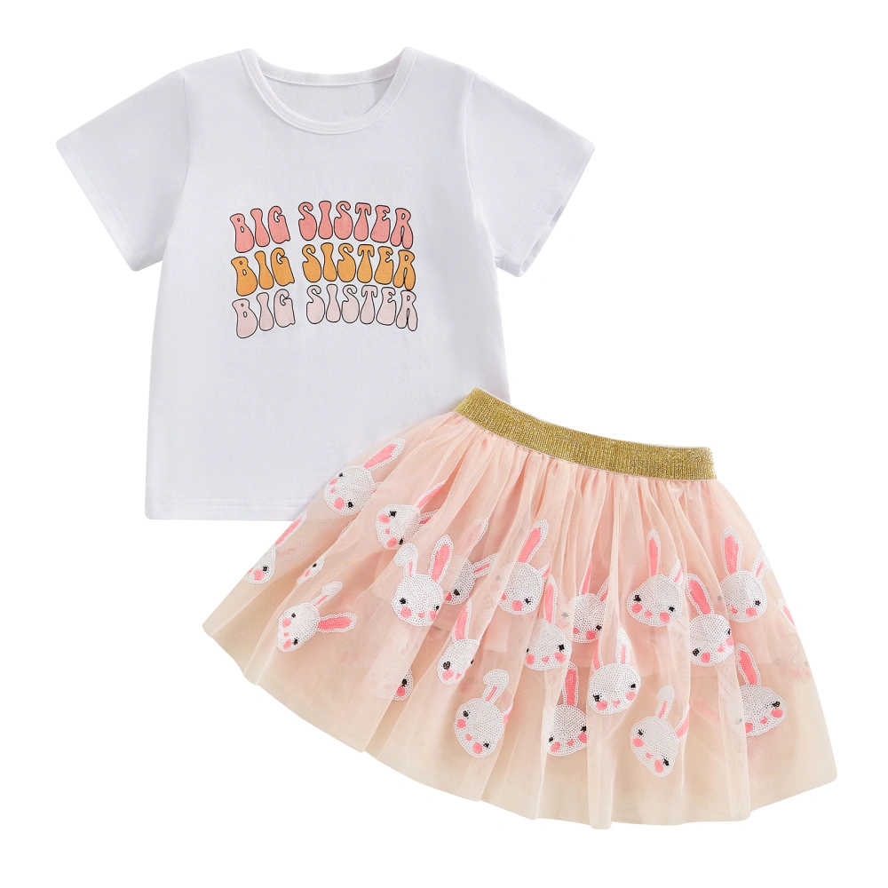 Baby Girls Two Piece Outfits Letter Print Tops and Bunny Tulle Skirt