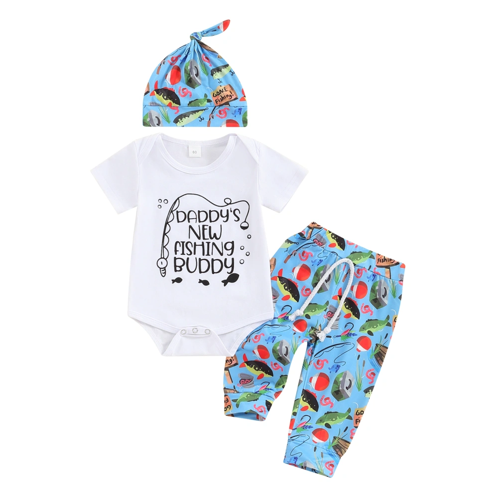 Baby Summer Clothes Set Letter Print Jumpsuit and Pants Beanies Hat