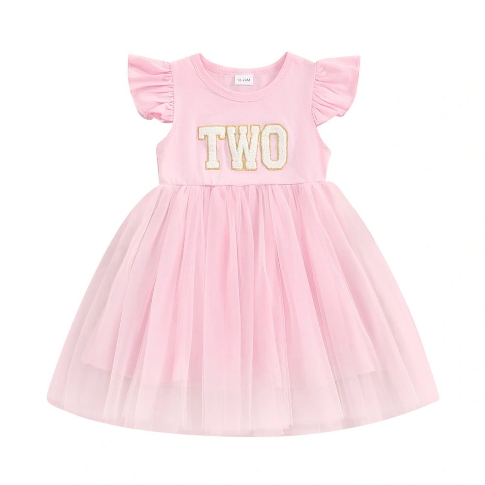 Little Girl's Elegant Fly Sleeve Letter Embroidery Birthday Dress