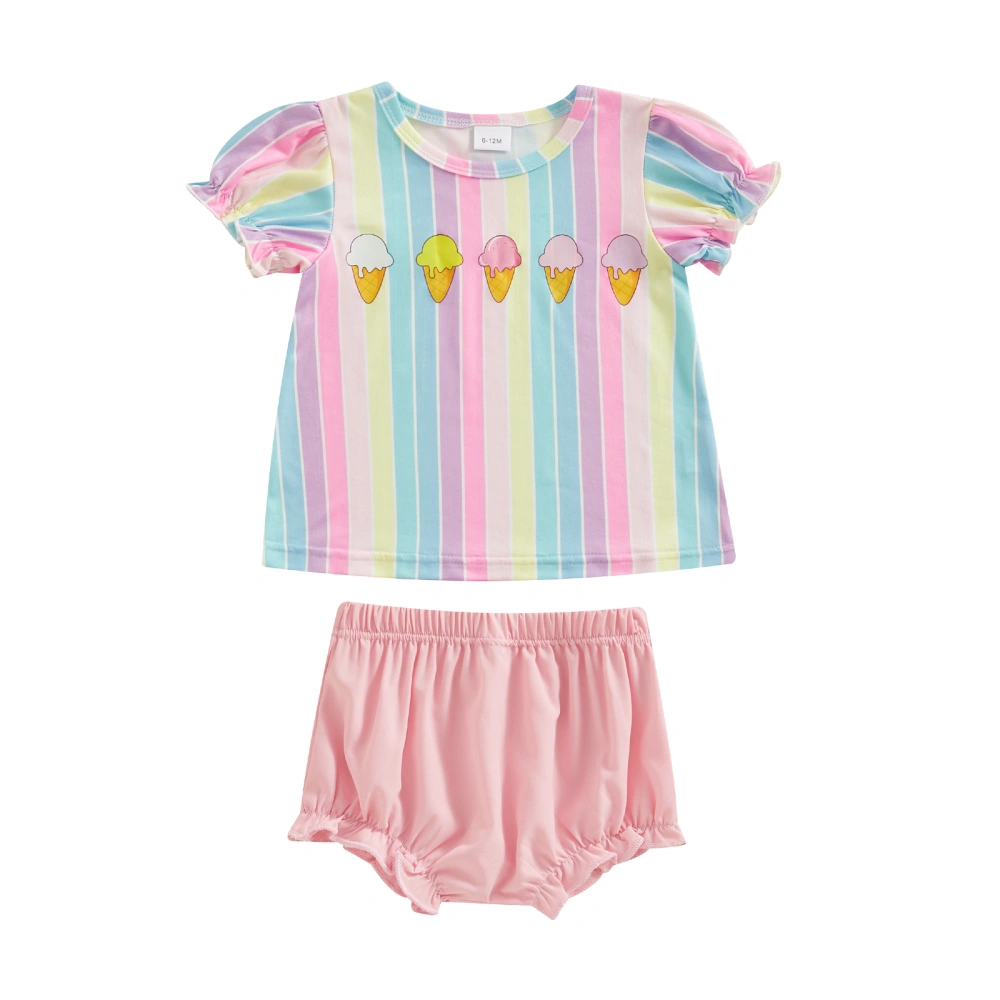 Toddler Girl Summer Outfit Rainbow Stripe T-Shirts Tops and Shorts