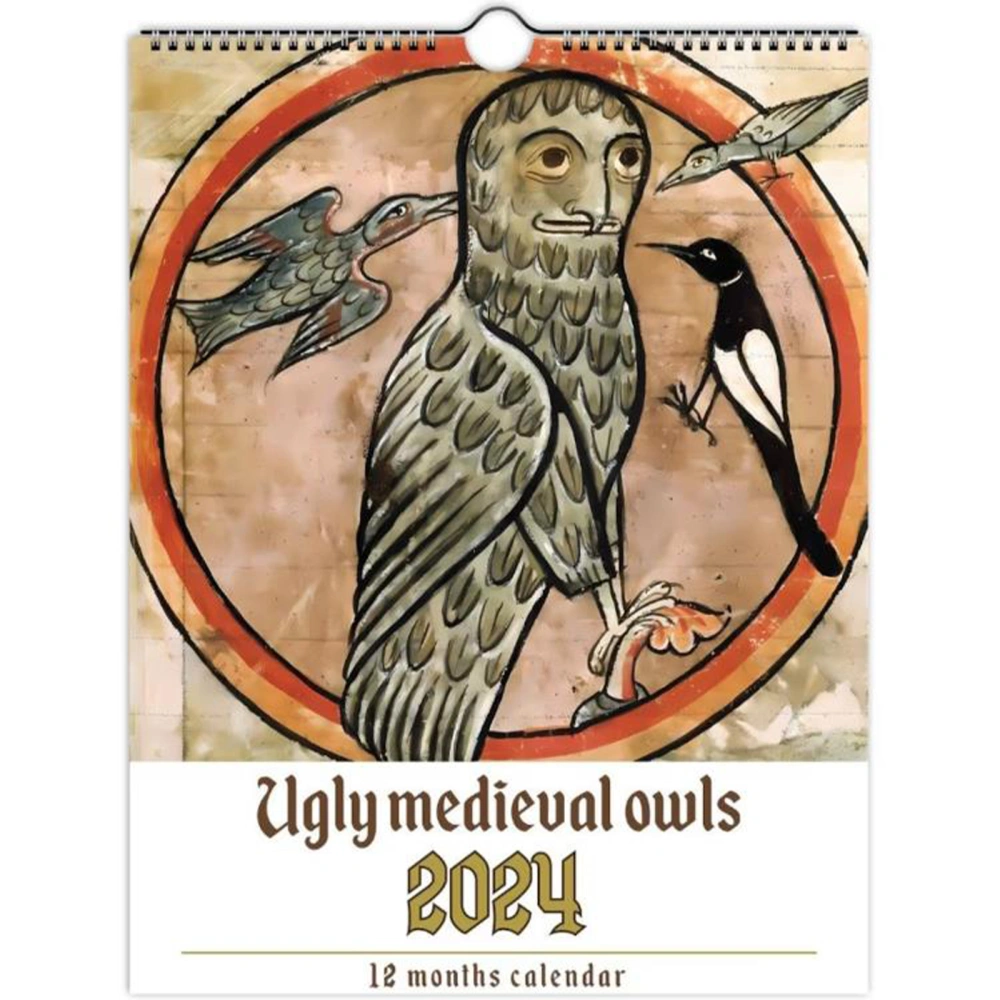 2024 Owls Wall Calendar, Funny Medieval Owl Paintings Calendar Gift