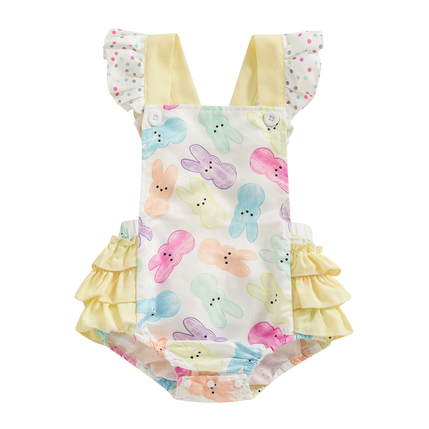Baby Girl Ruffle Romper Summer Bunny Print Infant Jumpsuit for Newborn