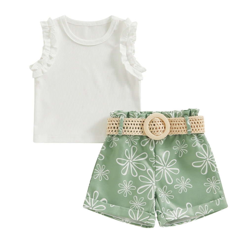 Baby Girls 2 Piece Outfit Tank Tops and Floral Print Shorts with Belt