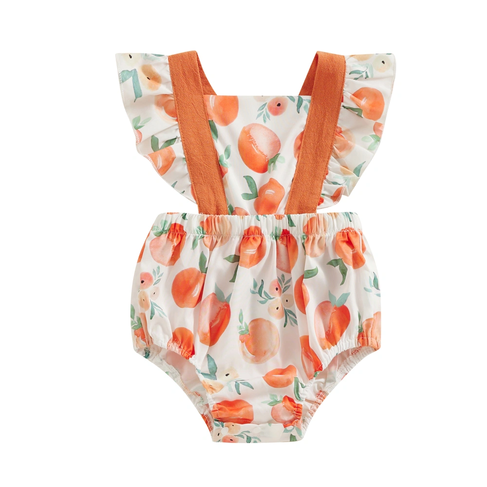 Baby Girl Ruffle Romper Summer Cross Straps Fruit Print Jumpsuit 