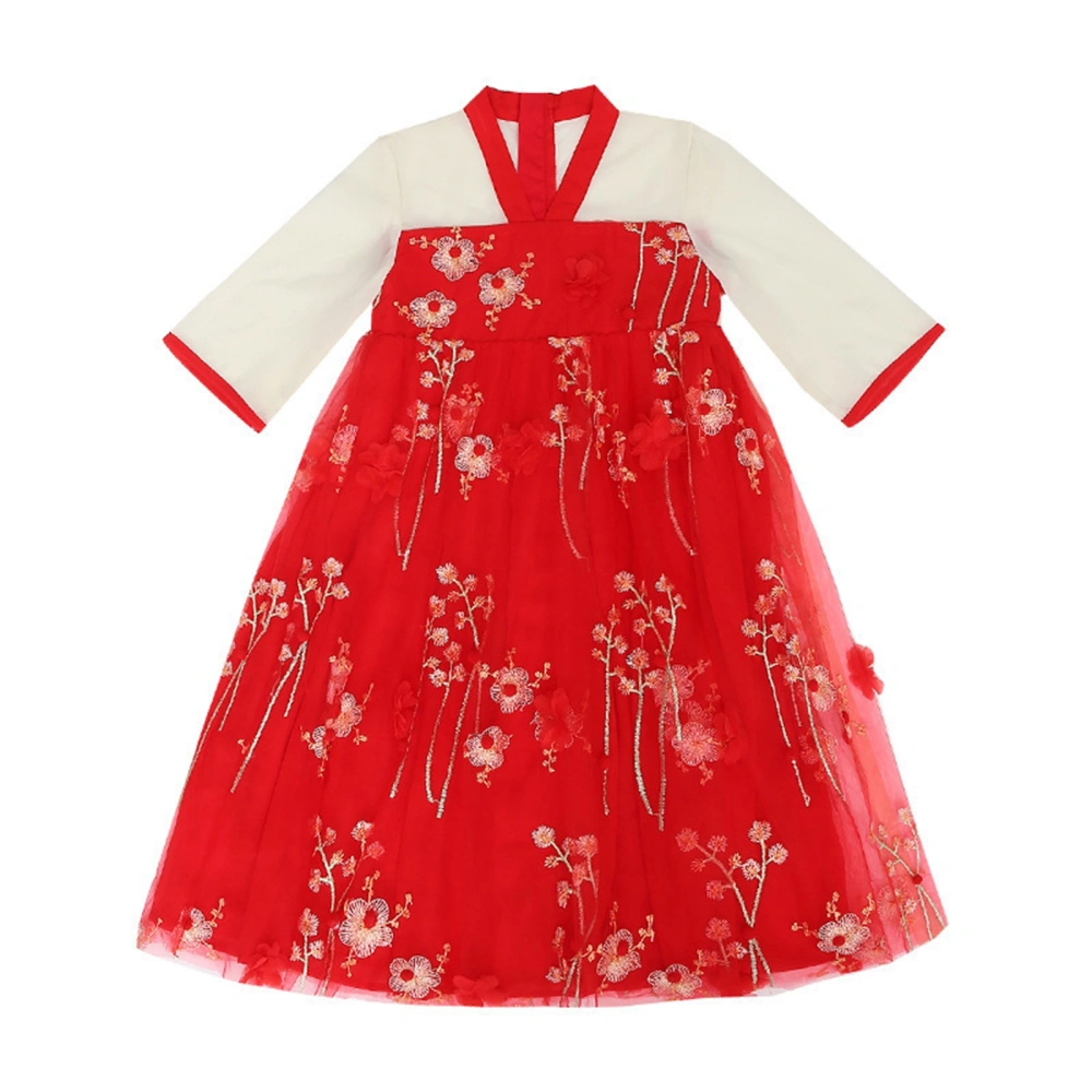 Toddler Girl Chinese Traditional Dress Long Sleeve 3D Flower Dress 