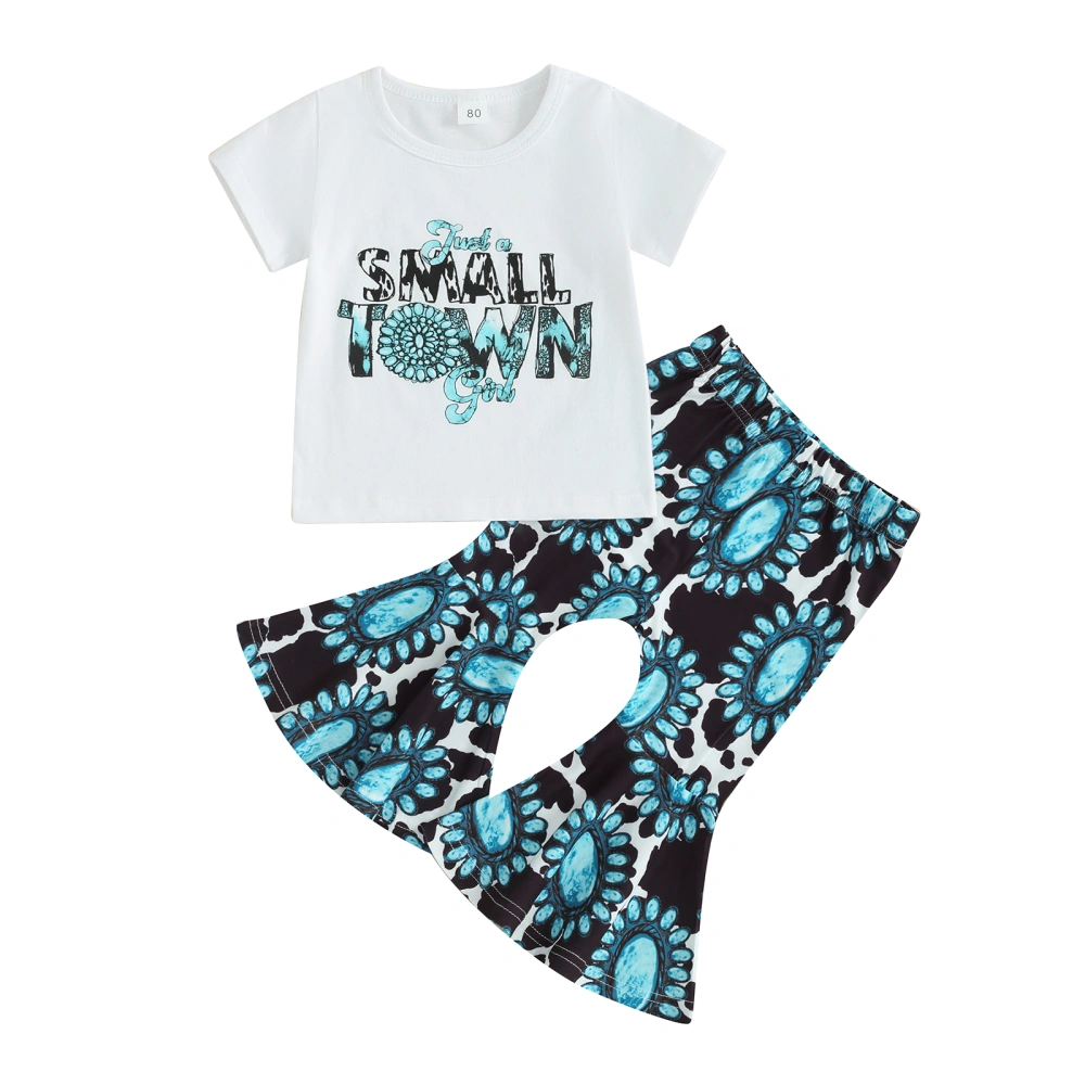 Baby Girl 2 Piece Outfits Letter Print T-Shirt and Floral Flare Pants