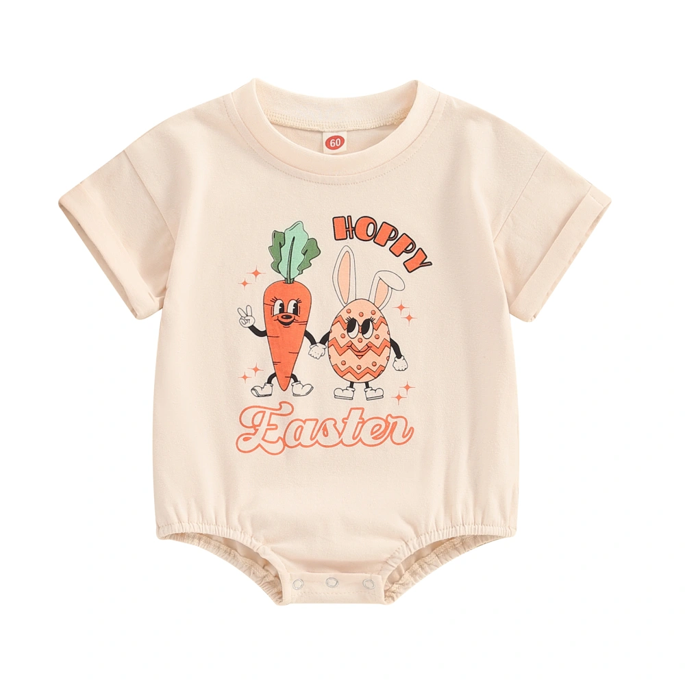 Baby Easter Romper, Short Sleeve Letters Carrot Egg Print Bodysuit