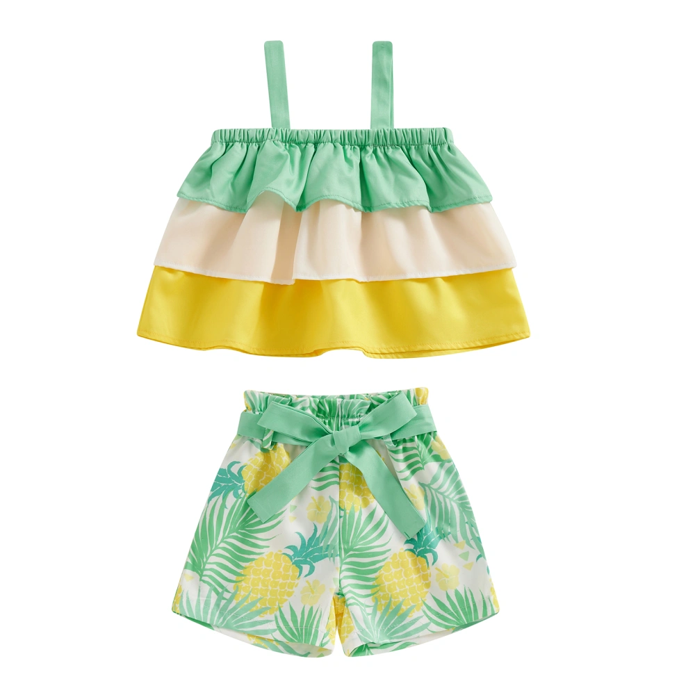 Baby Girl 2Pcs Summer Outfits Layered Ruffle Tank Tops + Belted Shorts