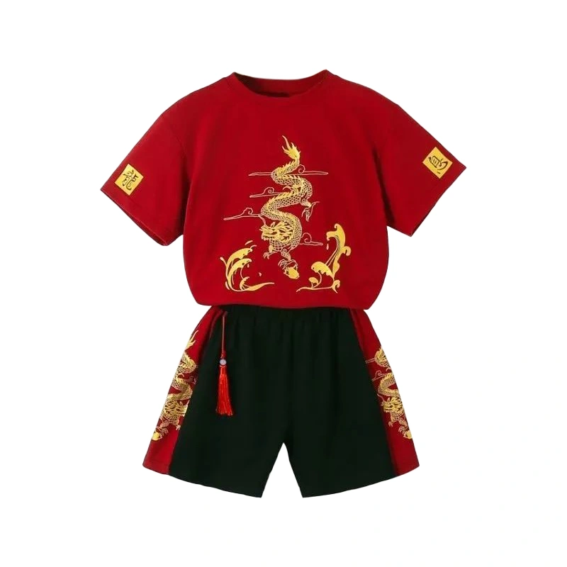 Baby New Years Outfits Dragon Print Short Sleeve Shirt and Shorts 