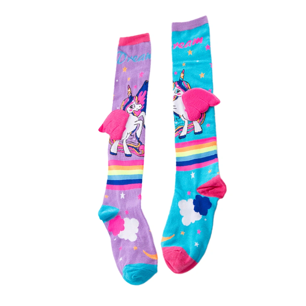 Little Girl Knee High Socks Cute Cartoon Pony Print Long Stockings