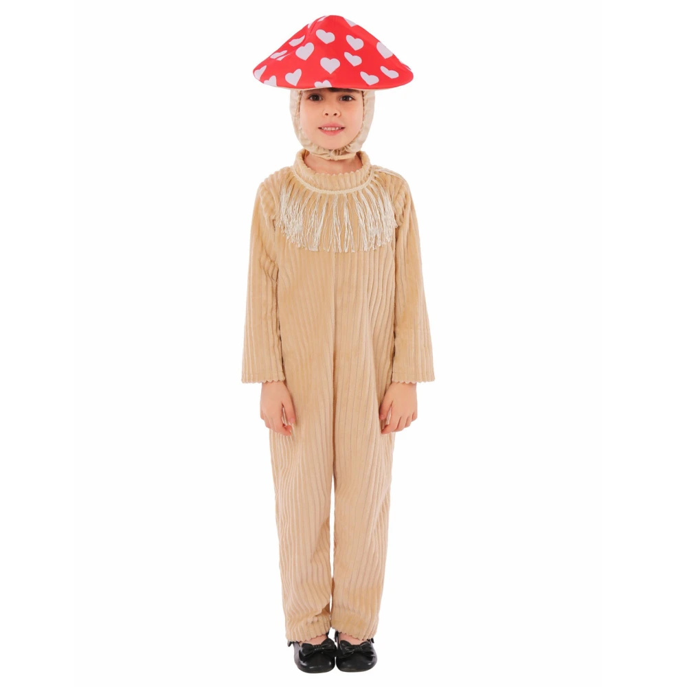 Kids Mushroom Costume, Long Sleeved Tassel Jumpsuit Headgear