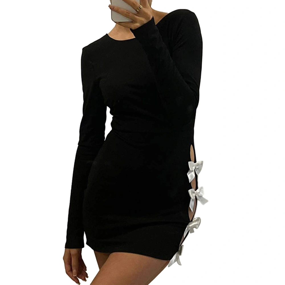 Women's Fall Mini Bodycon Dress Long Sleeve Cutout Bow Dress 