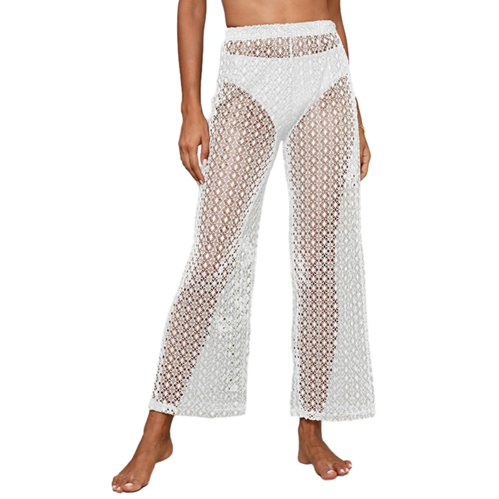 Women Summer Beachwear Sheer Wide Leg Lace Floral Beach Pants