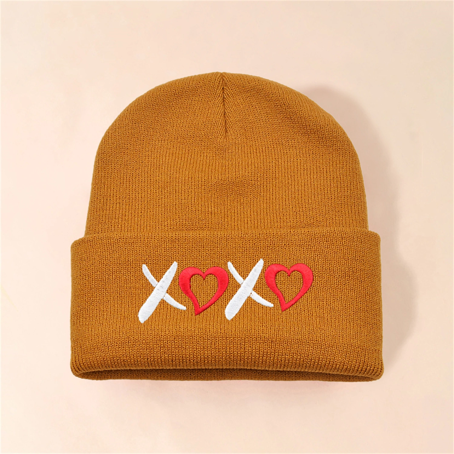 Valentine's Day Knit Beanie for Couple Warm Heart Embroidery Hats