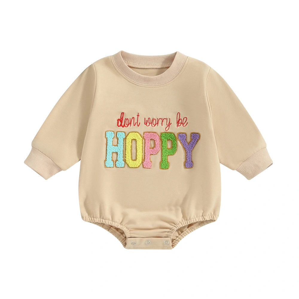 Baby Romper Beige Long Sleeve Letter Embroidery Sweatshirt Romper