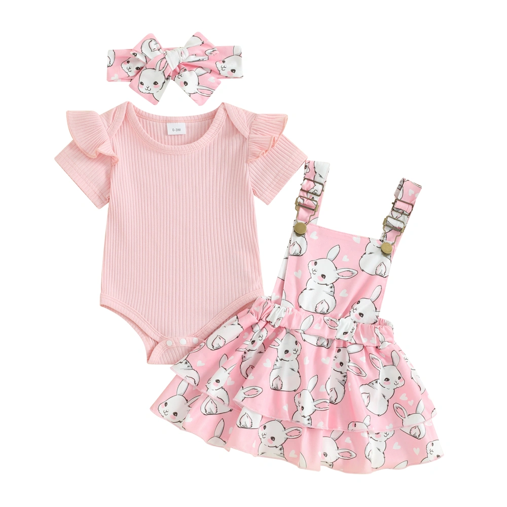 Baby Girls Dress Set, Short Sleeve Romper Floral Dress Headband