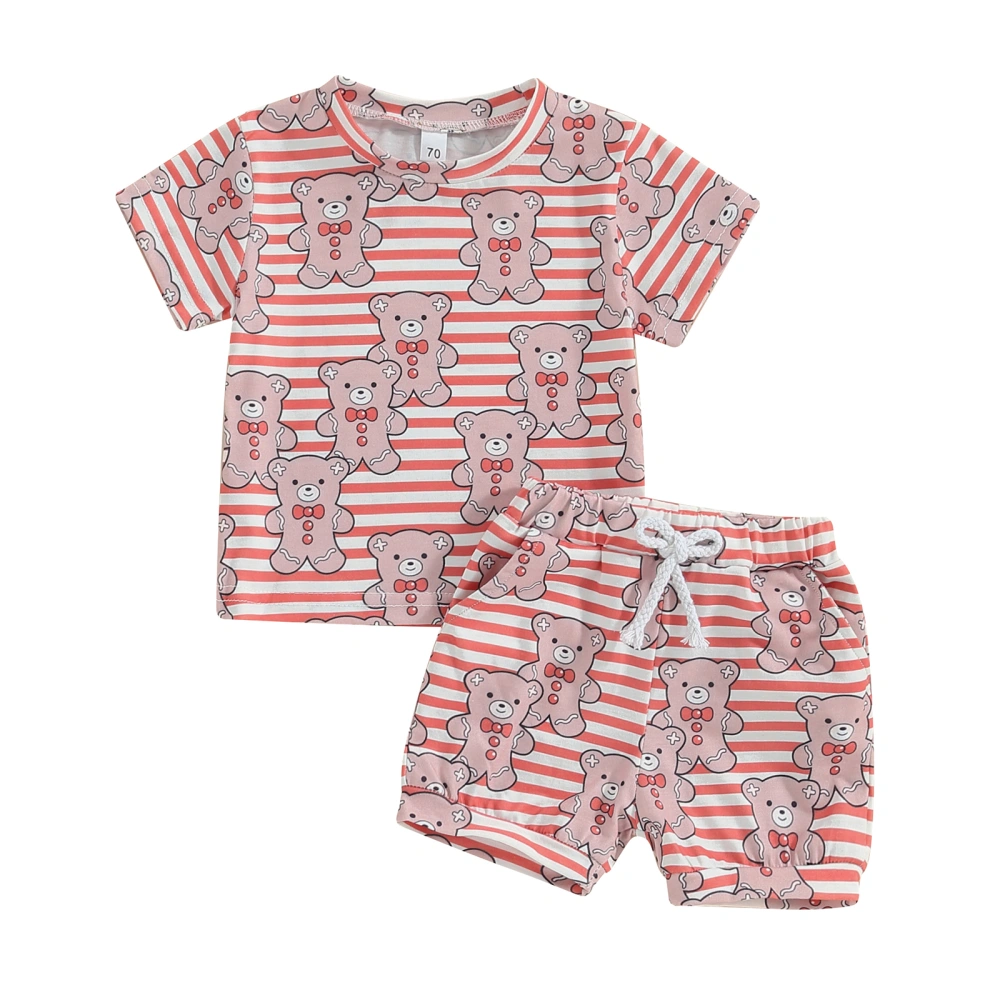 Baby Girls 2 Piece Outfit Bear Stripe Print T-Shirt and Shorts Set