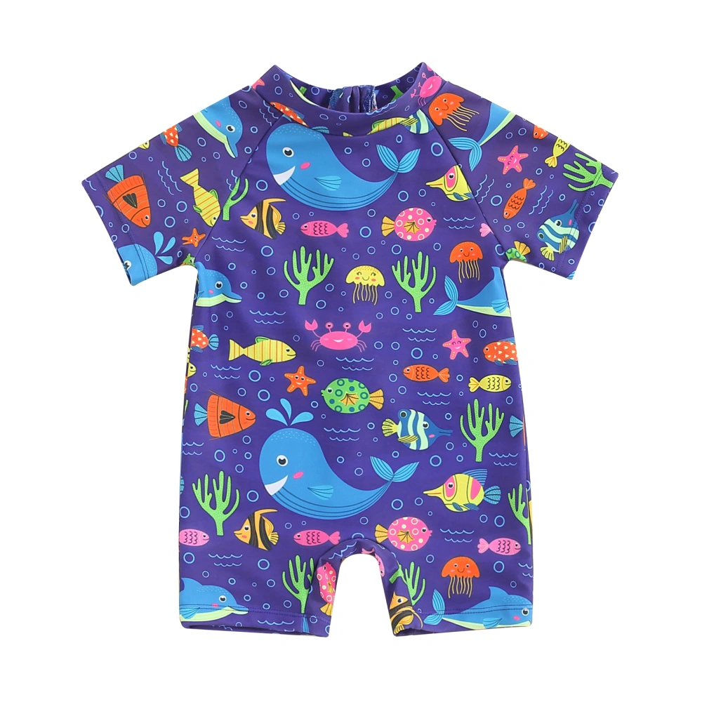 Baby Rash Guard Swimsuit Cute Fish Print Short Sleeve Bathing Suit