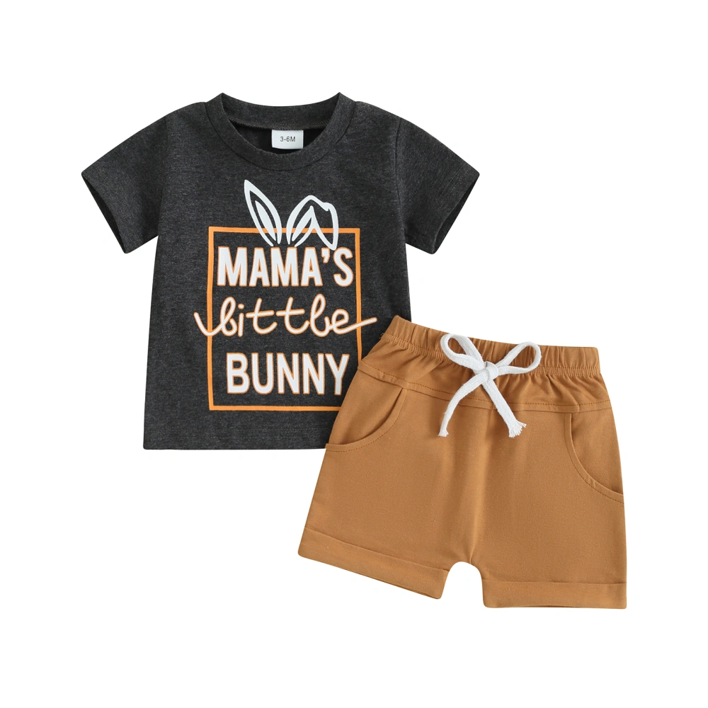 Boy Easter Outfit Bunny Ear Print Short Sleeve T-Shirt with Shorts