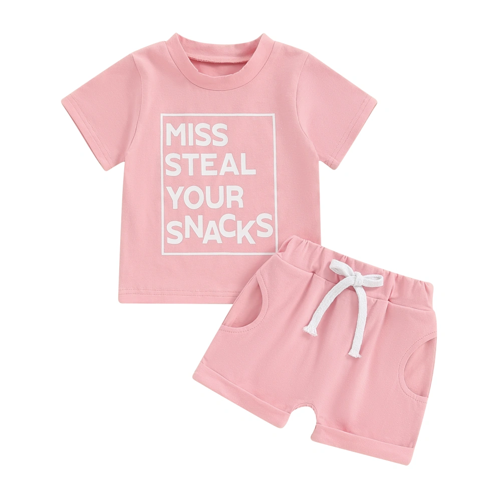 Toddler Girls Short Sleeve Letter Print Tops Solid Color Shorts Sets