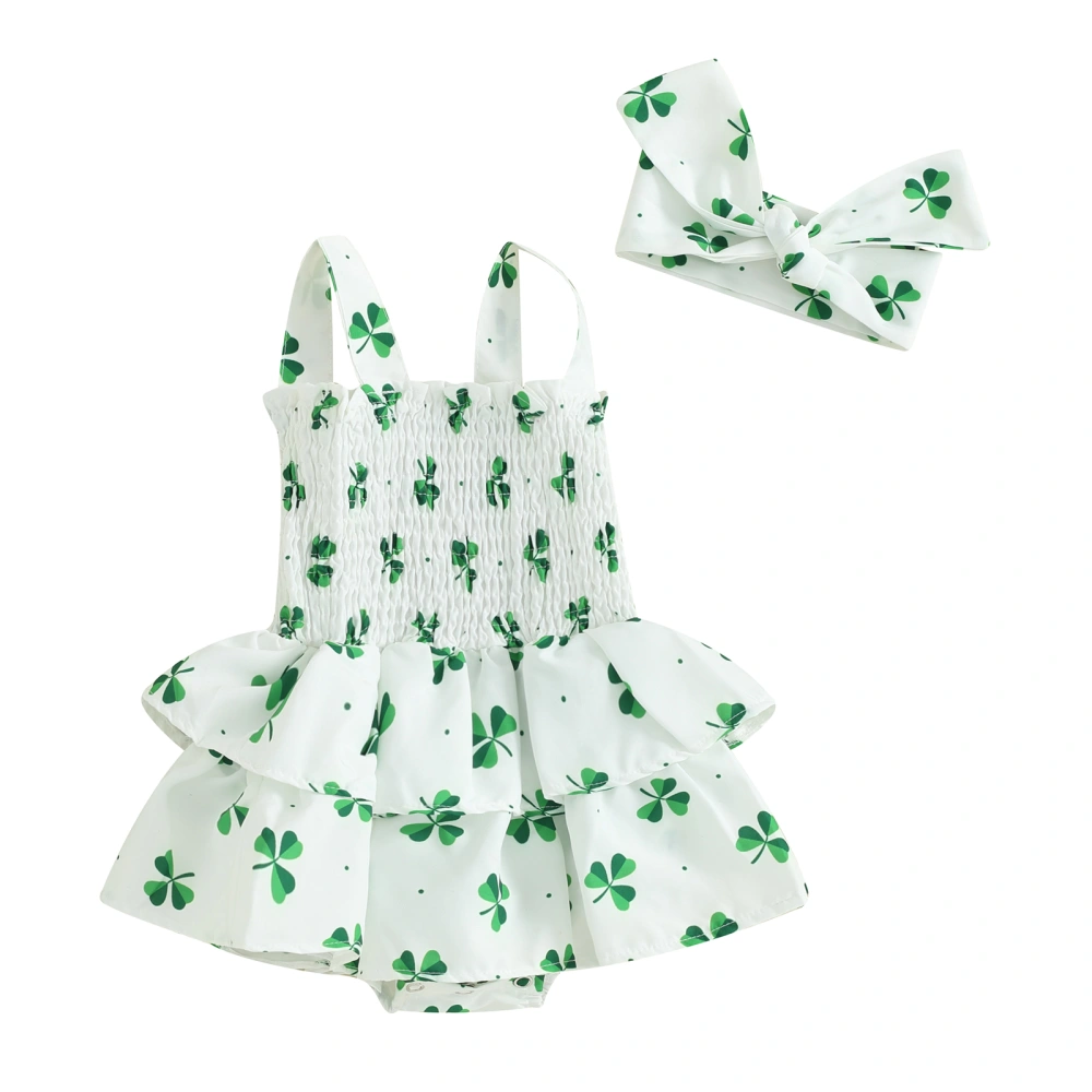 Baby Girl Irish Romper Dress Clover Print Romper with Headband