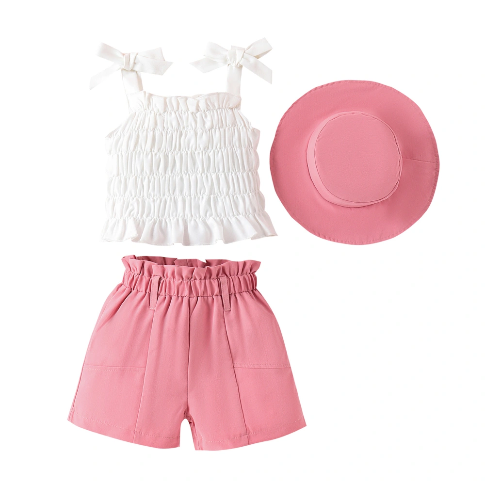 Girls Summer Set, Shirred Cami Tops + Elastic Waist Shorts + Cap 