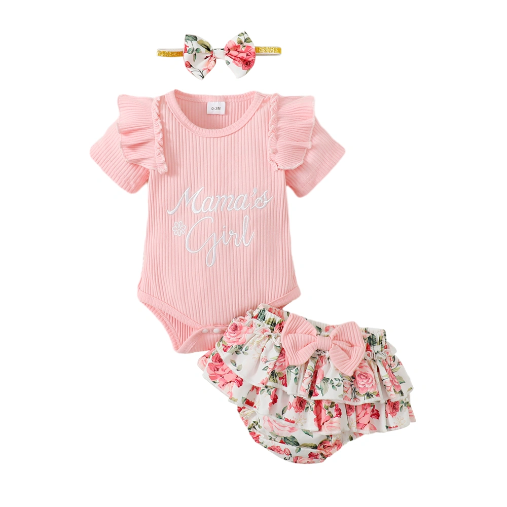 Baby Girls Easter Outfits Bunny Print T-Shirt and Dot Shorts Headband 