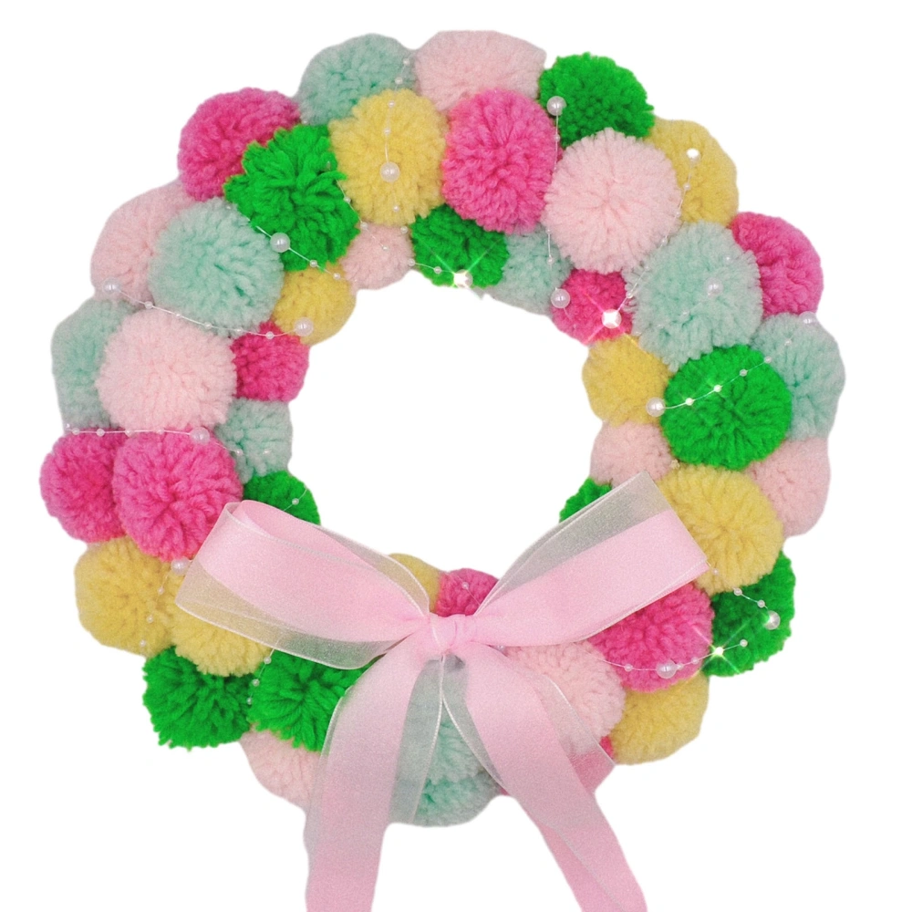 Easter Wreath Spring Decoration Colorful Pom Pearl Wreath with Bowknot