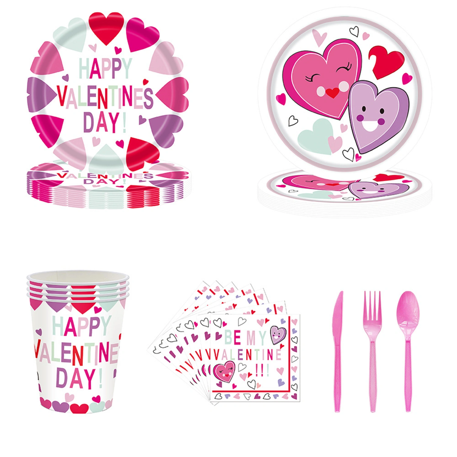 Valentine Paper Plates Tableware Set Include Cups, Napkins, Cutlery