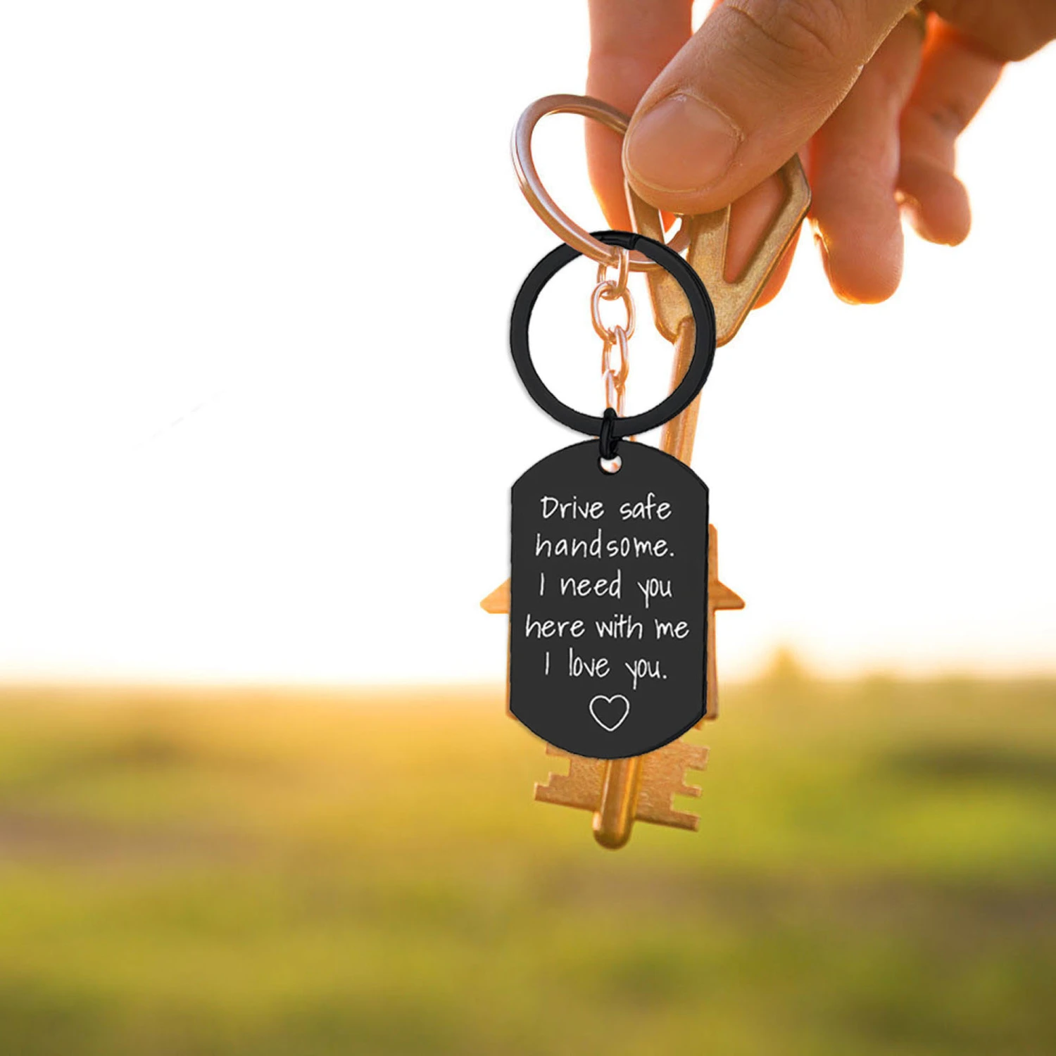 Drive Safe Keychain, Stainless Steel Portable Hanging Pendant Keyring