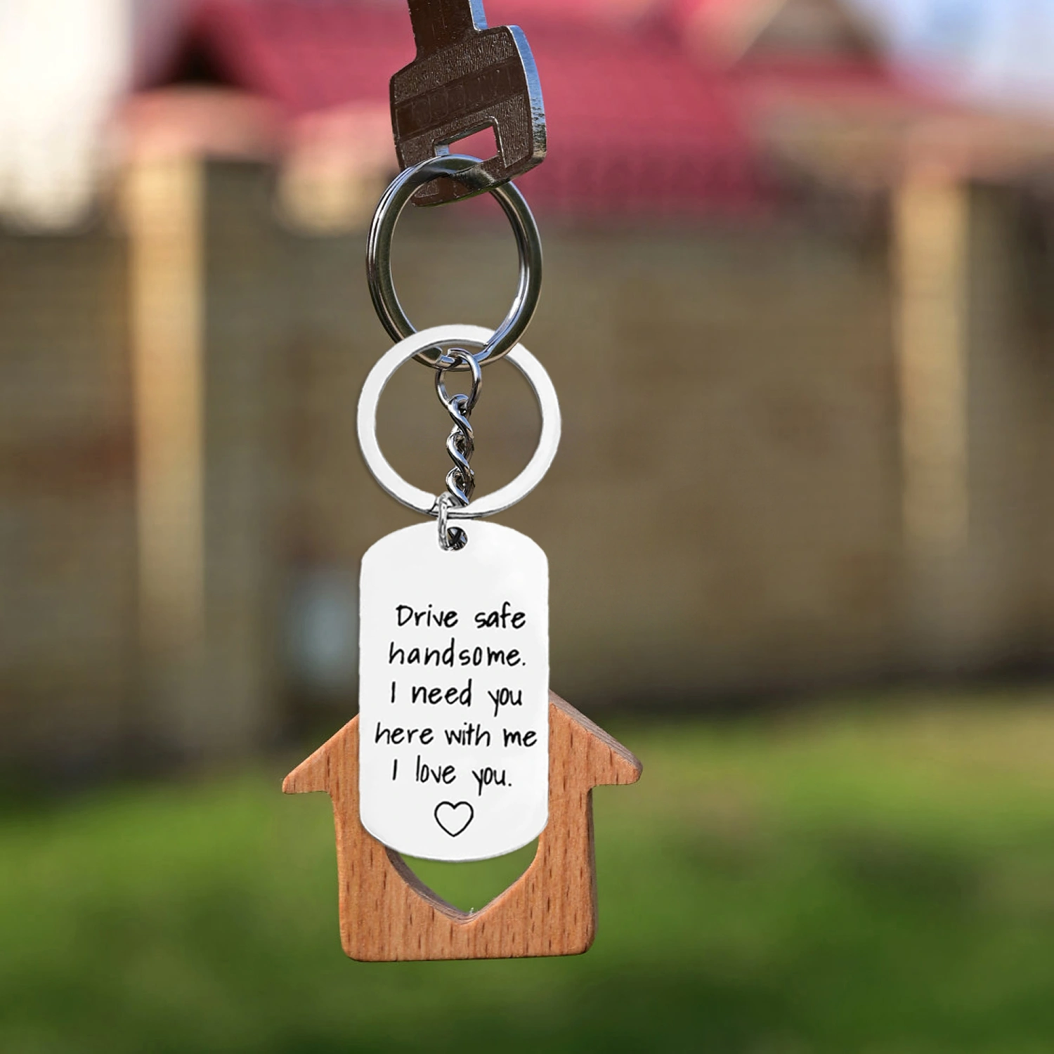 Drive Safe Keychain, Stainless Steel Portable Hanging Pendant Keyring