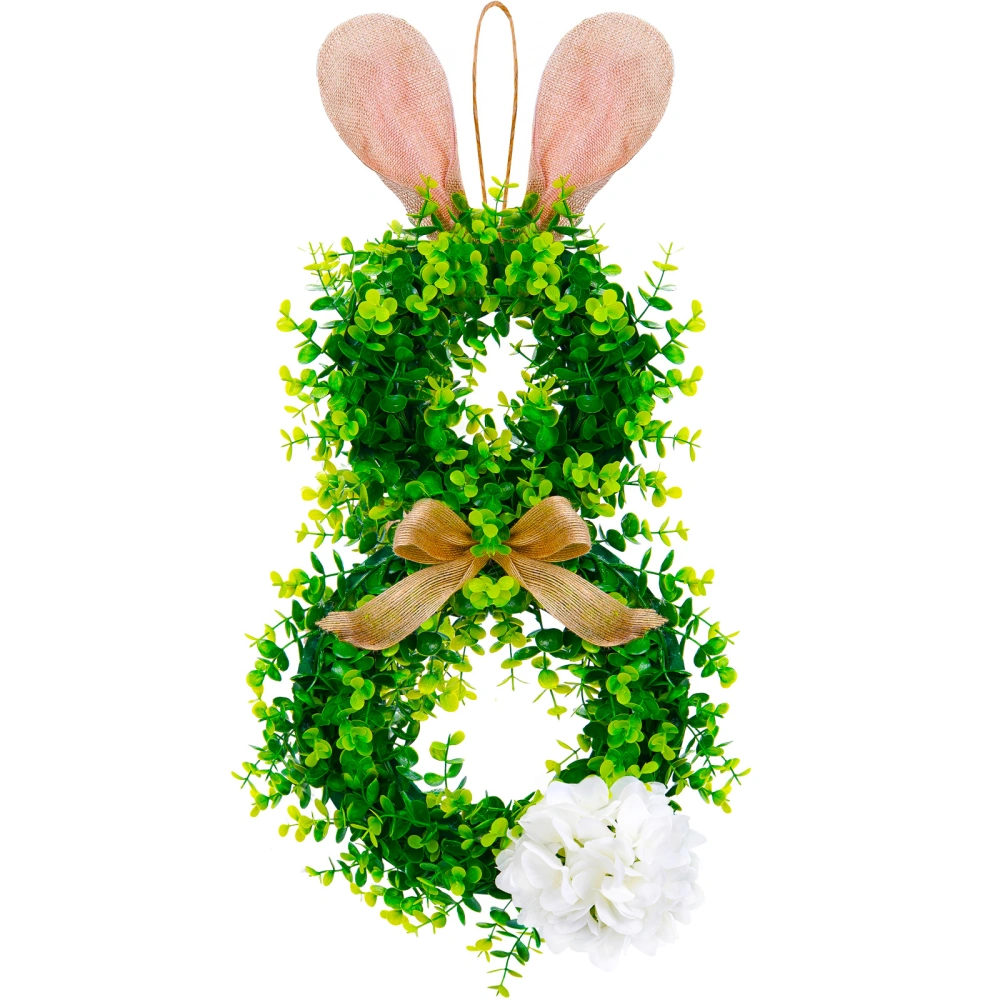 Easter Bunny Wreath for Front Door, Green Leaves Bunny Wreath