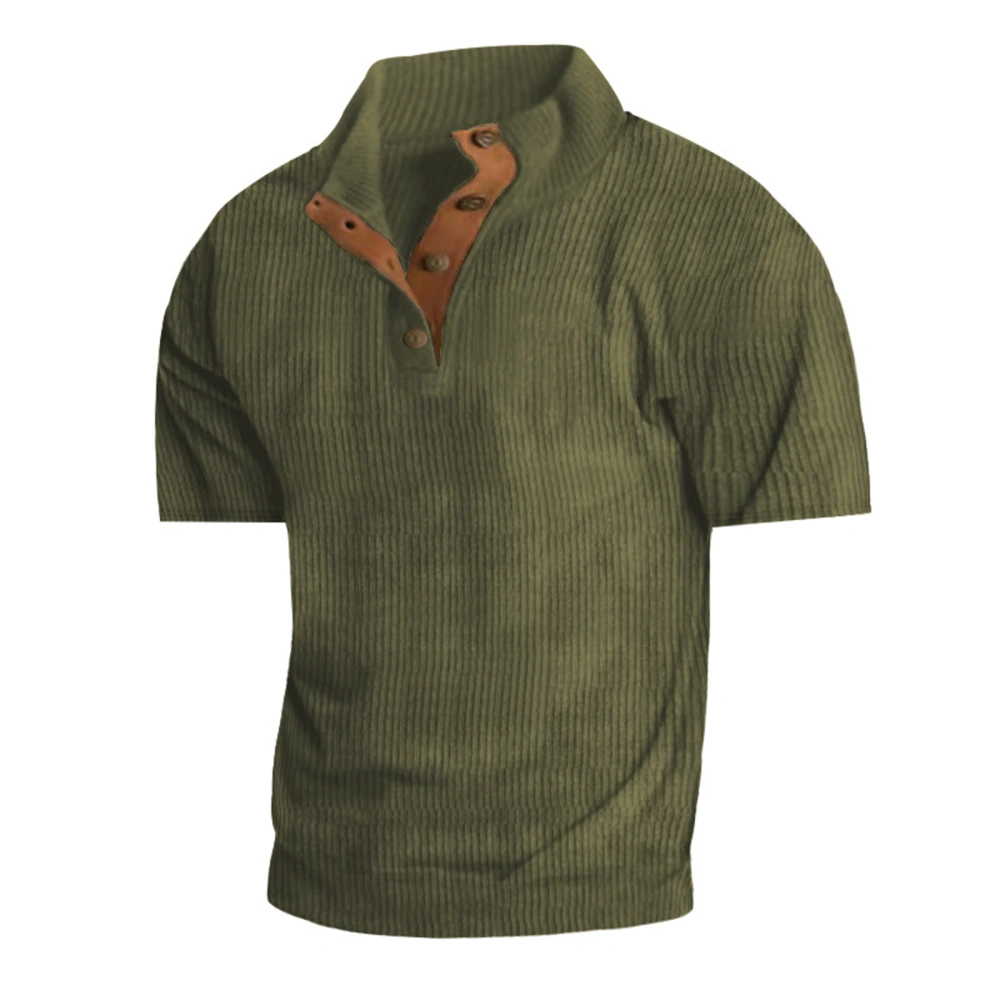 Men Summer T-Shirt 1/3 Button Ribbed Corduroy Short Sleeve Tops