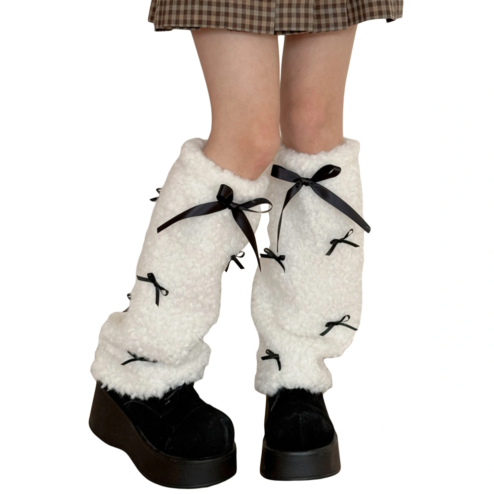 Women Winter Bows Leg Warmers Knee High Socks Aesthetic Boot Cuffs