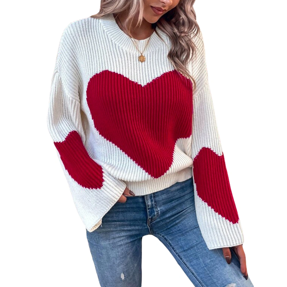 Women's Spring Loose Sweater Heart Pattern Long Sleeve Knitwear 