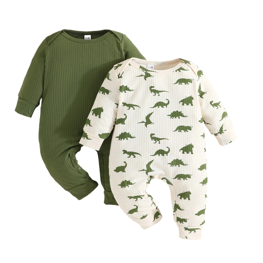 2pcs Baby Boys Jumpsuit, Long Sleeve Dinosaur Print Casual Romper