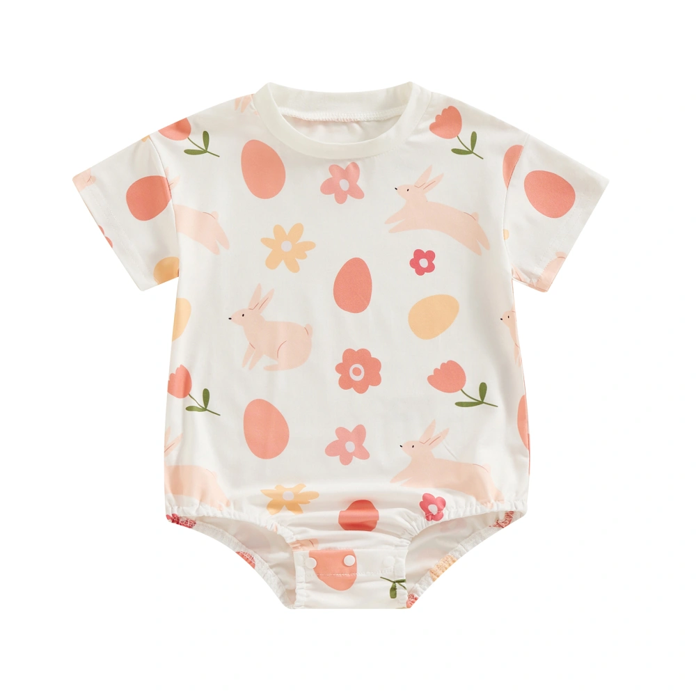 Baby Girls Easter Jumpsuit Carrot Bunny Print Short Sleeve Romper