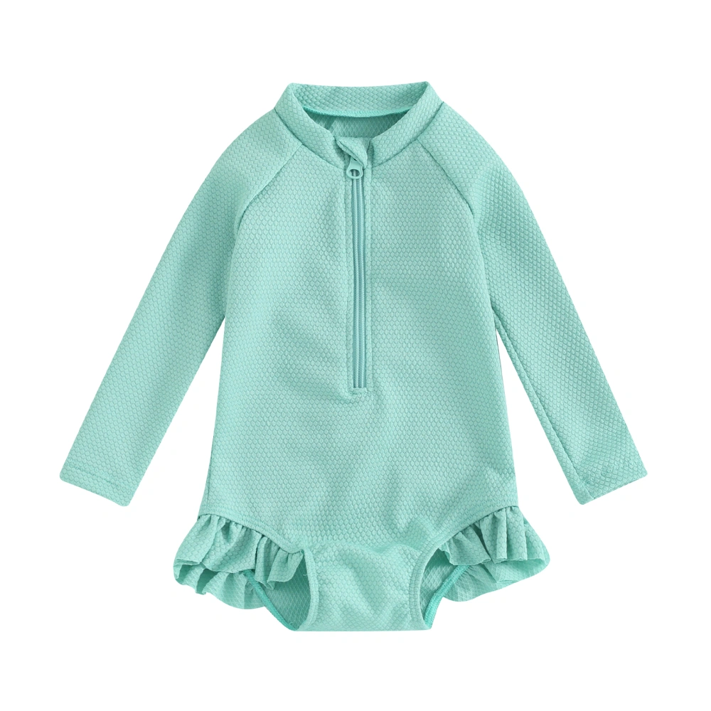 Toddler Girls Long Sleeve Crewneck Solid Color Zip Up Bathing Suit