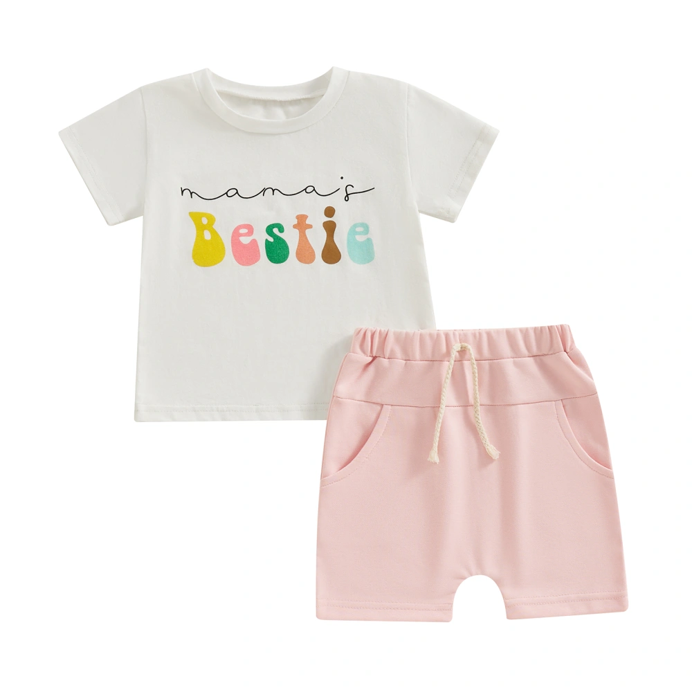 Girls Short Sleeve Letter Print Tops + Elastic Waist Shorts Summer Set