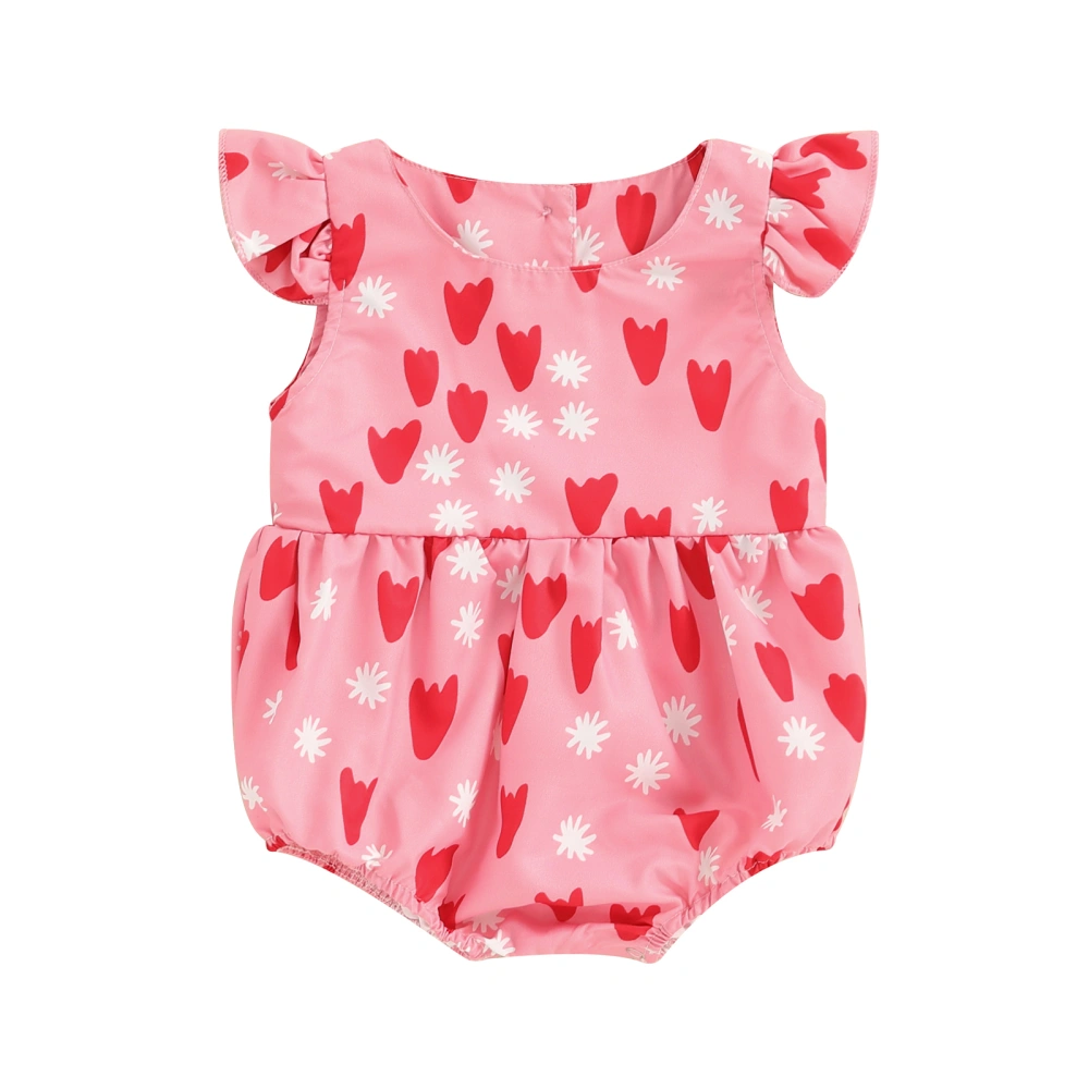 Baby Girl Sleeveless Romper Summer Heart Print Ruffle Jumpsuit 