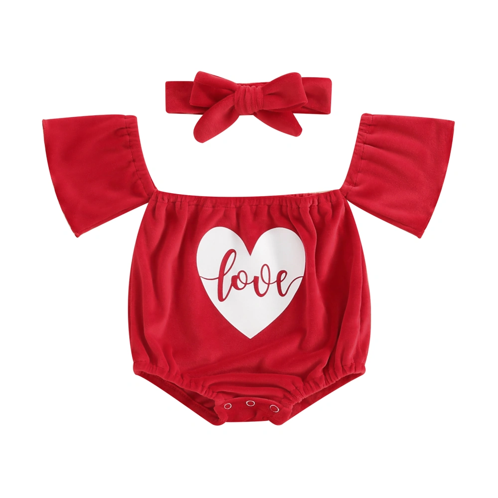 Baby Girl Boat Neck Short Sleeve Romper + 3D Bow Headband Set