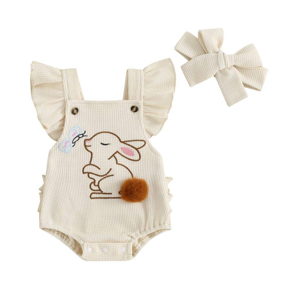 Baby Girls Easter Outfits Bunny Embroidery Romper + Headband