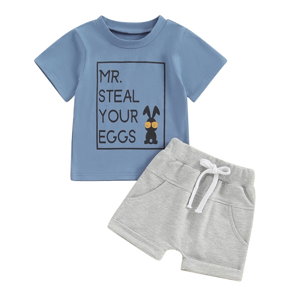 Toddler Boys 2 Piece Outfits Letter Print T-Shirt and Elastic Shorts