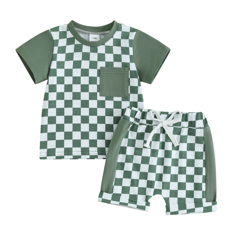 Toddler Boys Summer Outfits Checkerboard Short Sleeve T-Shirts Shorts