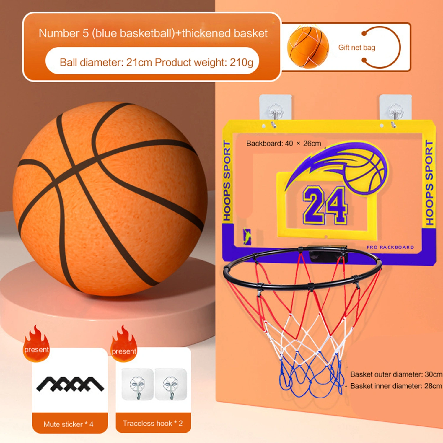 Silent Basketball, Kids PU Basketball Toys, Indoor Training Ball