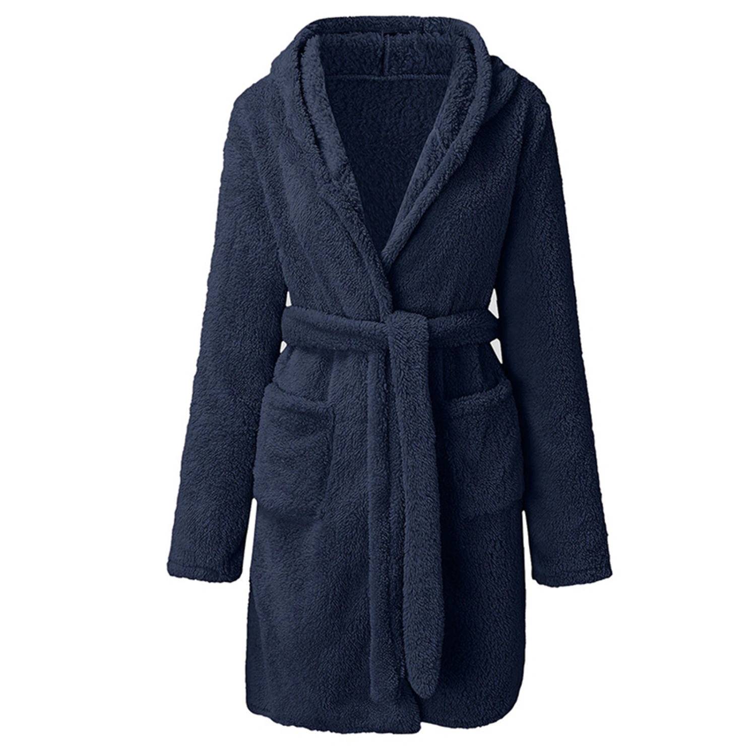 Men's Luxury Plush Robe Soft Hooded Bathrobe with Belt Dressing Gown