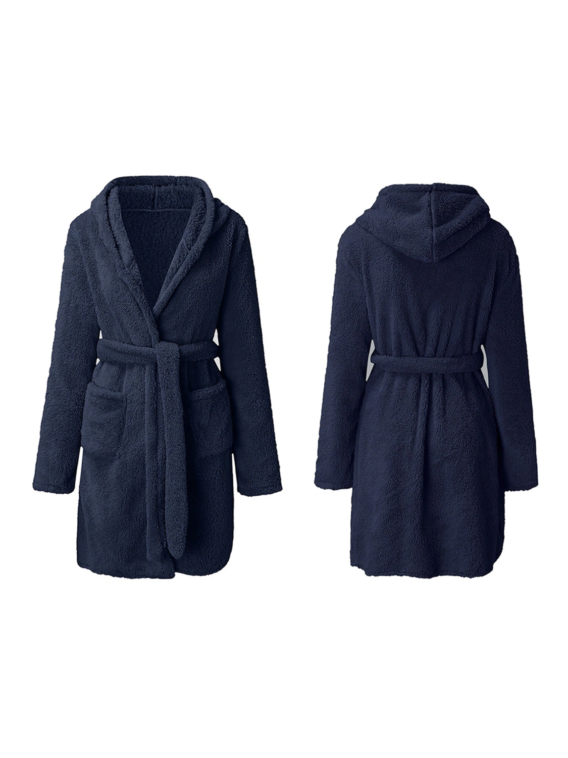 Men's Luxury Plush Robe Soft Hooded Bathrobe with Belt Dressing Gown