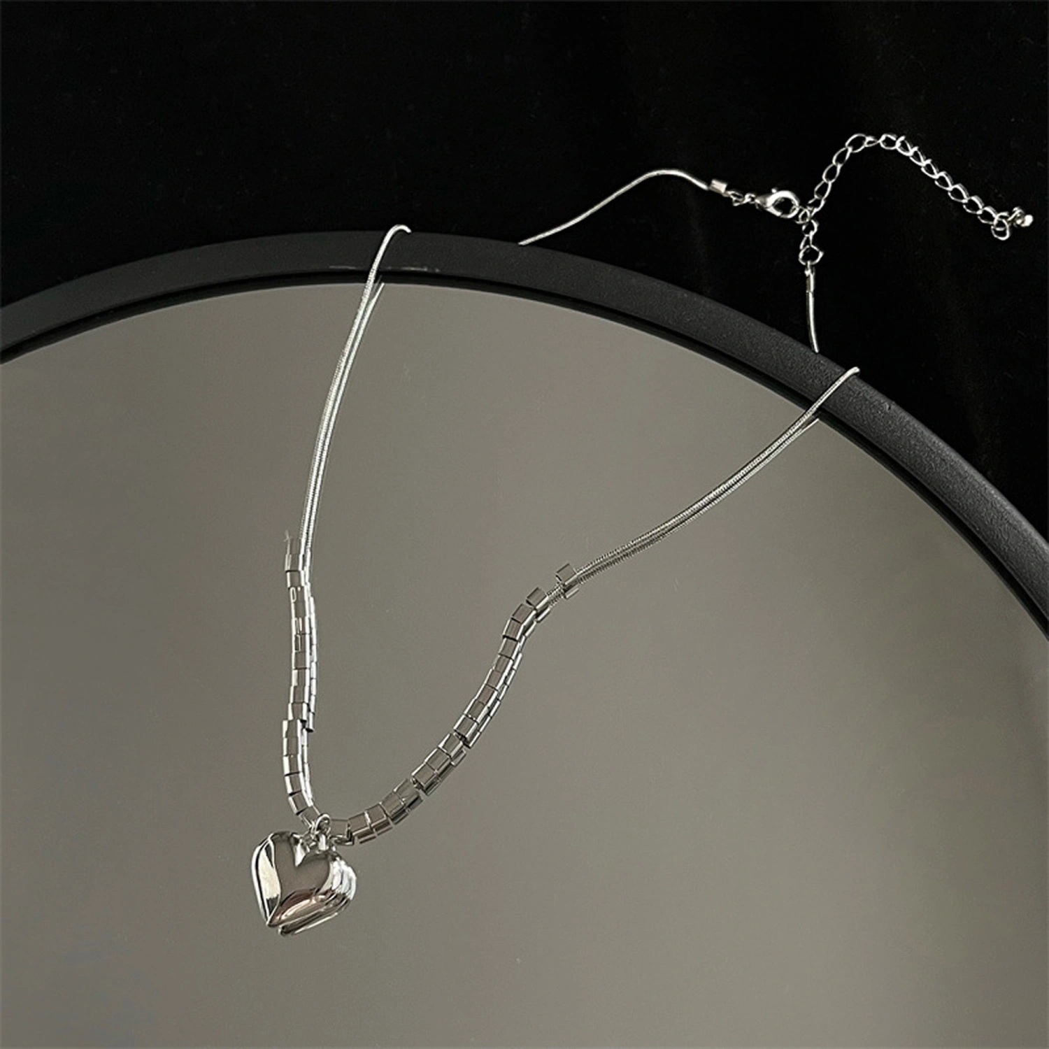 3D Heart Blocks Pendant Necklaces Sweet Cool Clavicle Chain Necklace